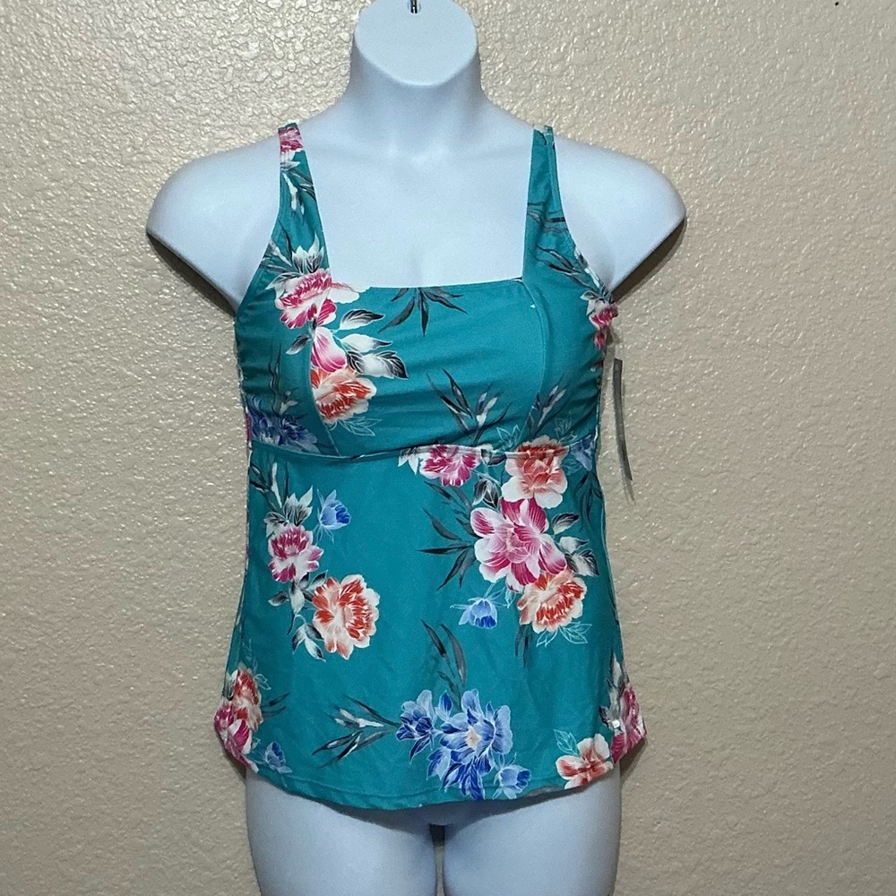 Hapari Bloom Floral Teal Tankini Top with Underwire